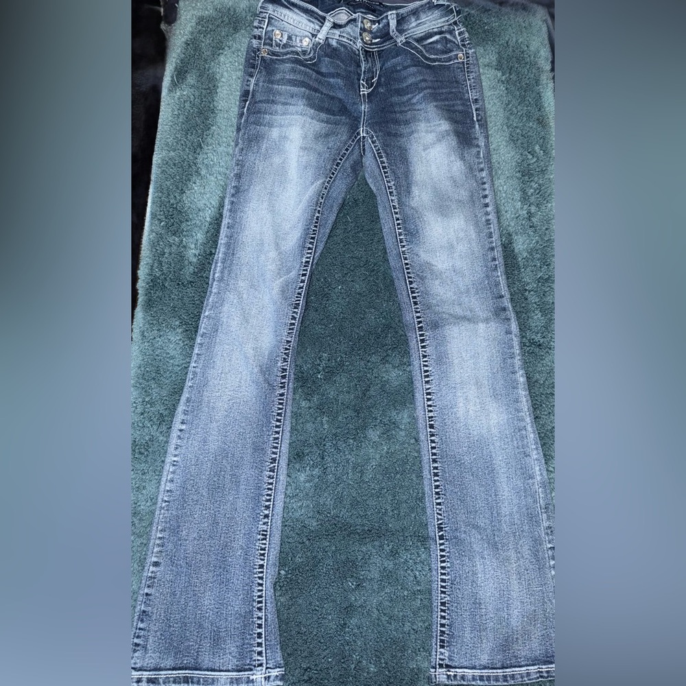 Wallflower Women's Blue Boot Cut Mid Rise Jeans